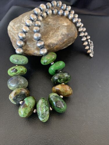 Navajo Chunky Graduated Green Turquoise Necklace | Sterling Silver | Authentic Native American | 18" | 11767