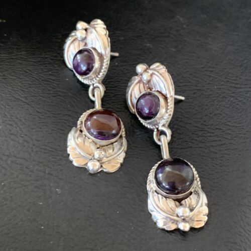 Native American Navajo Purple Sugilite Dangle Earrings | Sterling Silver | Handmade | 1592