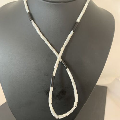 Men's Navajo Onyx & Mother of Pearl Heishi Bead Necklace | Sterling Silver | Authentic Native American Handmade | 20" | 01412