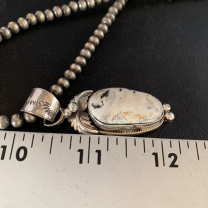 Men's Navajo Pearl White Buffalo Turquoise Sterling Necklace Pendant | 13752
