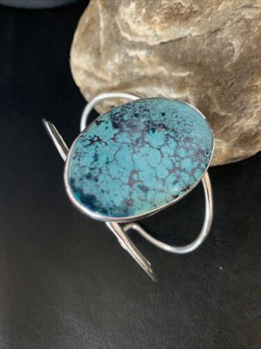 Women's Sterling Silver Blue Kingman Turquoise Cuff Bracelet | Authentic Native American Handmade | 14066