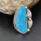 Navajo Blue Kingman Turquoise Ring | Sterling Silver Feather | Sz 7.5 | Authentic Native American Handmade | 10851
