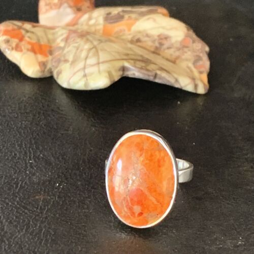 Native American Women's Apple Coral Sponge Ring | Sterling Silver | Sz 8 | 14045