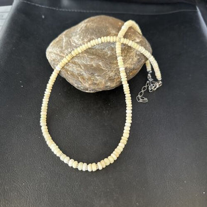 Native American White Opal Necklace | Sterling Silver | Navajo Handmade | 19" | 14533
