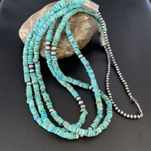 Southwestern Navajo 3-Strand Turquoise Heishi Necklace | Sterling Silver | 30" | 13155