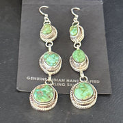 Navajo Green Sonoran Gold Turquoise Dangle Earrings | Sterling Silver | Authentic Native American Handmade | 14408