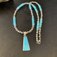 Navajo Blue Turquoise Inlay Pendant Necklace | Sterling Silver | Authentic Native American Handmade | 13866