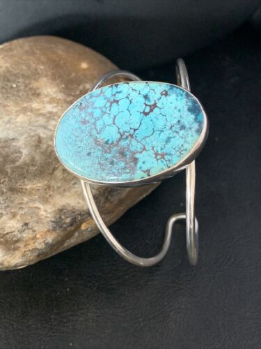 Women's Sterling Silver Blue Kingman Turquoise Cuff Bracelet | Authentic Native American Handmade | 14066