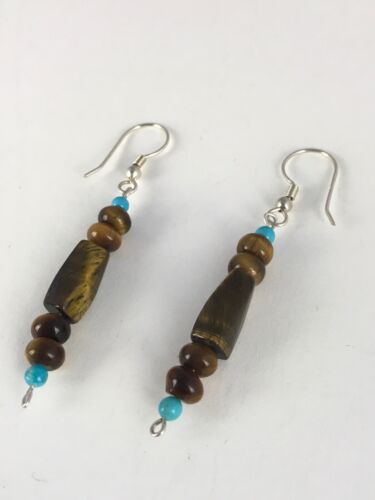 Navajo Turquoise & Tiger's Eye Earrings | Sterling Silver | Authentic Native American Handmade | 8863