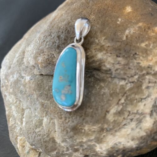 Navajo Blue Bisbee Turquoise Pendant | Sterling Silver | 1" | Authentic Native American Handmade | 1627