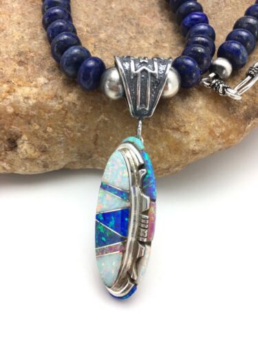 Opal & Lapis Pendant Necklace | Navajo Sterling Silver | Authentic Native American Jewelry | 2606