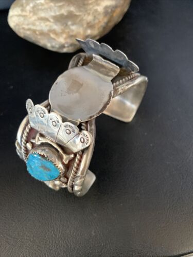 Navajo Men's Watch Cuff Bracelet | Sterling Silver & Blue Kingman Turquoise | Authentic Native American Jewelry | 1635