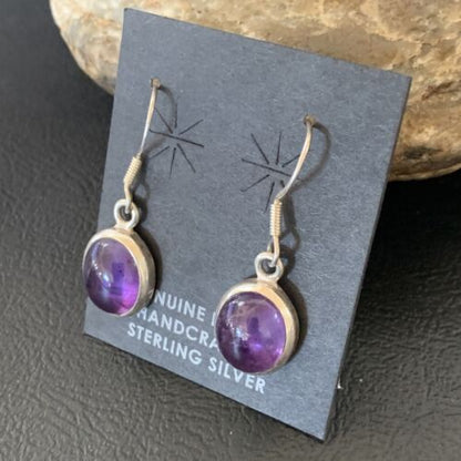 Navajo Purple Amethyst Dangle Drop Earrings | Sterling Silver | Authentic Native American Handmade | 12685