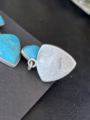 Navajo Blue Turquoise Dangle Earrings | Sterling Silver | 1" | Authentic Native American Handmade | 14771