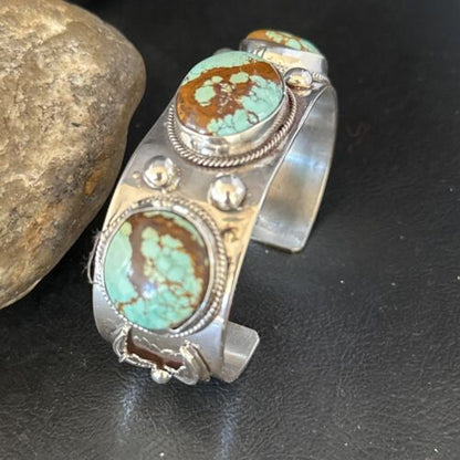Native American Men's Navajo Blue #8 Turquoise Cuff Bracelet | Sterling Silver | 14441