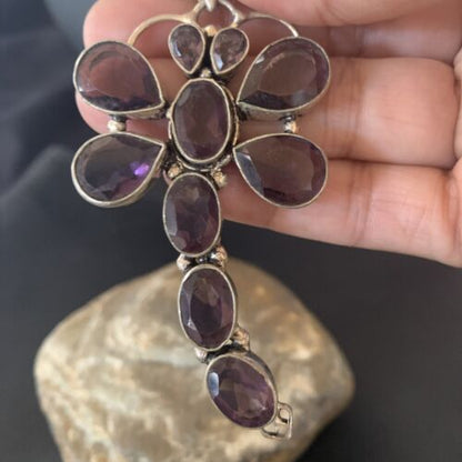 Large Dragonfly Pendant 3"| Faceted Amethyst Gems Cluster | Multi-Stone Sterling Silver| 12737