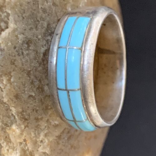 Navajo Blue Turquoise Inlay Band Ring | Sz 6 | Authentic Native American Handmade | 12394