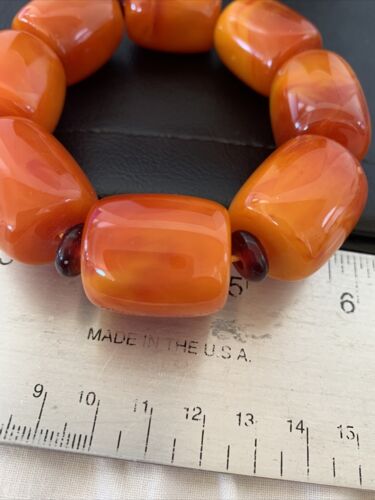 Southwestern Stretch Bracelet Set | Yellow Gold | Red Fossil Amber Stones | Authentic Native American Handmade | 10636
