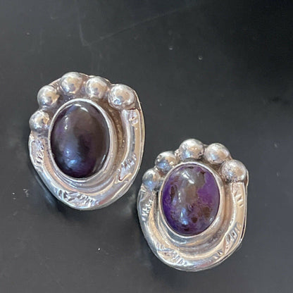 Native American Navajo Sugilite Earrings | Sterling Silver Post Stud | 0.5" | 2071 - Masha USA