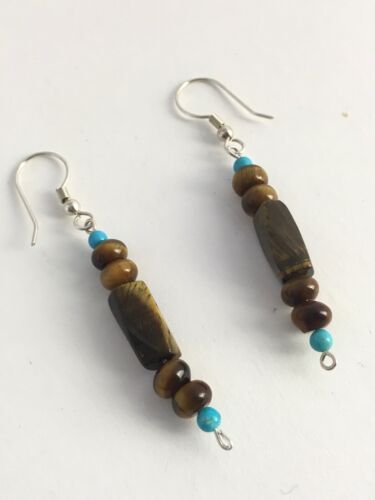 Navajo Turquoise & Tiger's Eye Earrings | Sterling Silver | Authentic Native American Handmade | 8863
