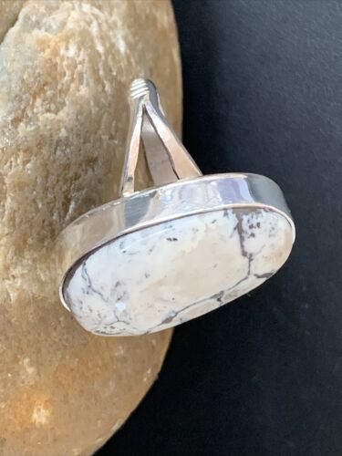 Navajo White Buffalo Turquoise Ring | Sterling Silver | Sz 8 | Authentic Native American Handmade | 01700