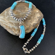 Navajo Blue Turquoise Pendant Necklace | Sterling Silver | Authentic Native American Handmade | 13826
