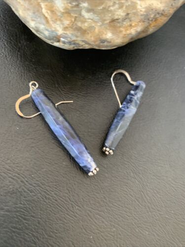 Navajo Blue Lapis Lazuli Bead Dangle Earrings | Sterling Silver | Authentic Native American Handmade | 13031