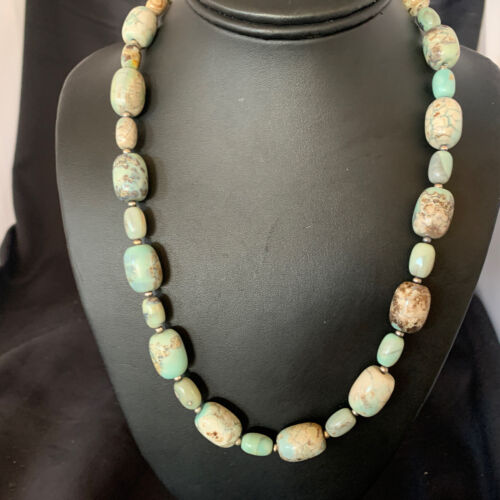 Navajo Blue Turquoise Bead Necklace | Sterling Silver | 20" | Authentic Native American Handmade | 12966