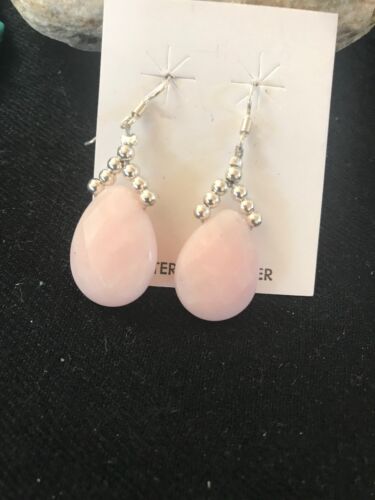 Navajo Pink Opal Bead Dangle Drop Earrings | Sterling Silver | Authentic Native American Handmade | 00304