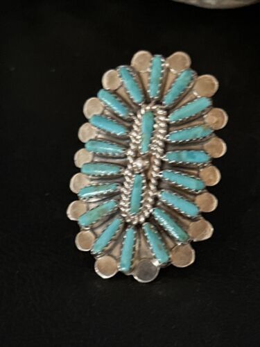 Navajo Blue Turquoise Cluster Ring | Authentic Native American Sterling Silver | Multi-Stone | Sz 8.5 | 14273