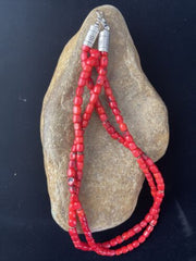 Native American Red Stabilized Coral Heishi Necklace | Sterling Silver | 18" | 1765