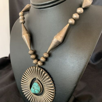 Navajo Old Pawn Blue Kingman Turquoise Pendant | Sterling Silver | 22" Necklace | 10399