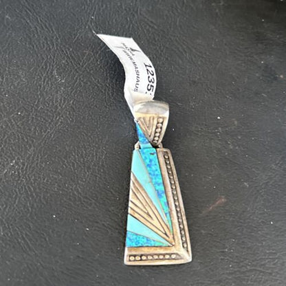 Navajo Sterling Silver Blue Opal Inlay Pendant | Authentic Native American Jewelry | 12351