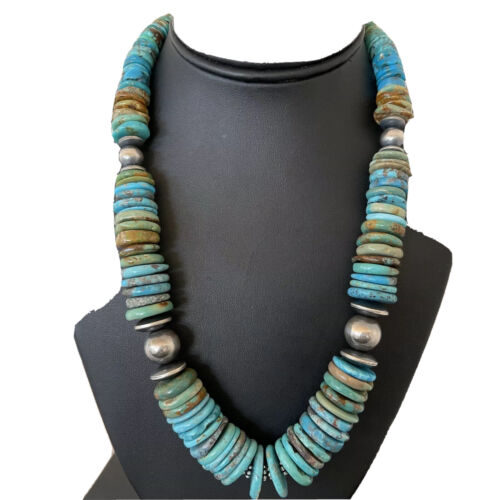 Southwestern Navajo Blue & Green Turquoise Necklace | Sterling Silver | Graduated | Authentic Native American | 20" | 1143 - Masha USA