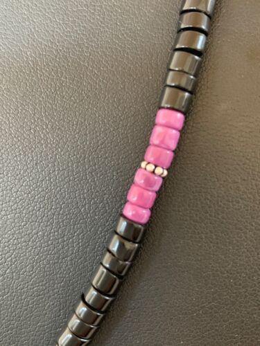 Native American Sugilite Heishi Onyx Necklace for Men | Sterling Silver | 19" | 8822