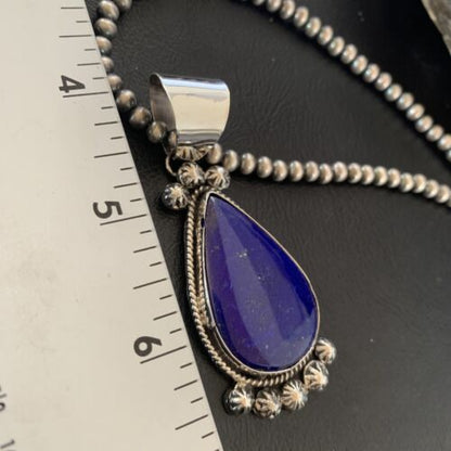 Native American Navajo Blue Lapis Pendant Necklace | Sterling Silver | Authentic Handmade | 11676 - Masha USA