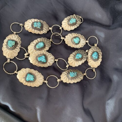 Navajo Blue Turquoise Concho Belt | Sterling Silver | Authentic Native American Handmade | 1570
