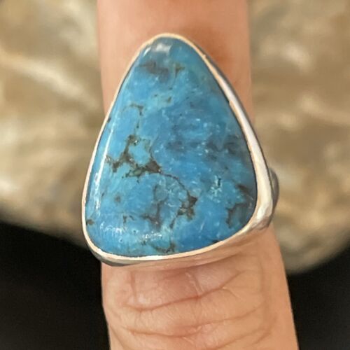 Men's Navajo Blue Kingman Turquoise Ring | Sterling Silver | Adjustable | Sz 5.5 | 10507