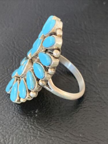 Navajo Blue Cluster Turquoise Needlepoint Ring | Authentic Native American Sterling Silver | Multi-Stone | Sz 8 | 11941