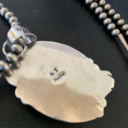 Navajo Pearl Blue Kingman Turquoise Necklace Pendant | Sterling Silver | Authentic Native American Handmade | 12287