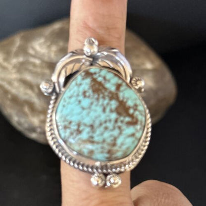 Navajo Blue Turquoise #8 Rings | Sterling Silver | Sz 9 | Authentic Native American Handmade | 14284