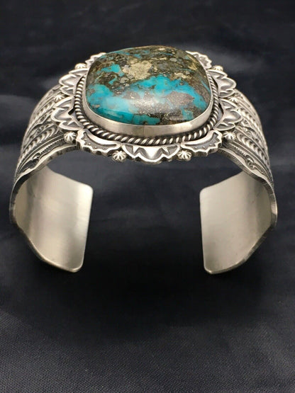 Navajo Bisbee Turquoise Cuff Bracelet | Sterling Silver | Authentic Native American Handmade | 1023