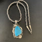 Men's Navajo Pearls Necklace with Blue Kingman Turquoise Pendant | Sterling Silver | Native American Handmade | 12590