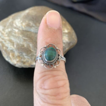 Navajo Green Malachite Ring | Sterling Silver | Sz 4.5 | Authentic Native American Handmade | 10871
