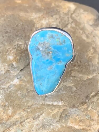 Navajo Blue Kingman Turquoise Ring | Sterling Silver | Sz 7.5 | Authentic Native American Handmade | 11615