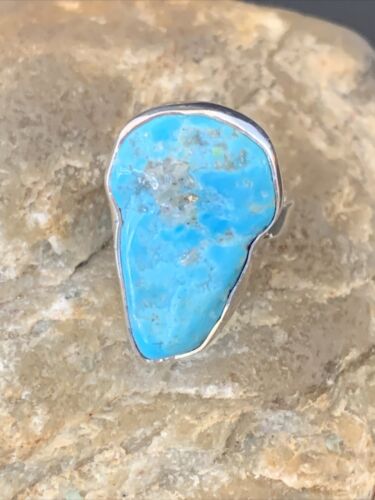 USA Womens Navajo Handmade Blue Kingman Turquoise Ring Sterling Sz 7.5 11615