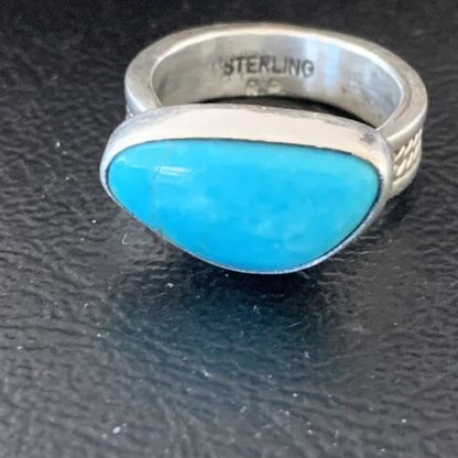 Navajo Blue Turquoise Ring | Sterling Silver | Sz 5 | Authentic Native American Handmade | 10363