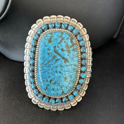 Handmade Native American Blue Kingman Turquoise Cuff Bracelet | Sterling Silver | 14223