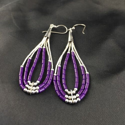 Handmade Liquid Silver Heishi Beads Purple Sugilite Earrings | Sterling Silver | 2" | 1989