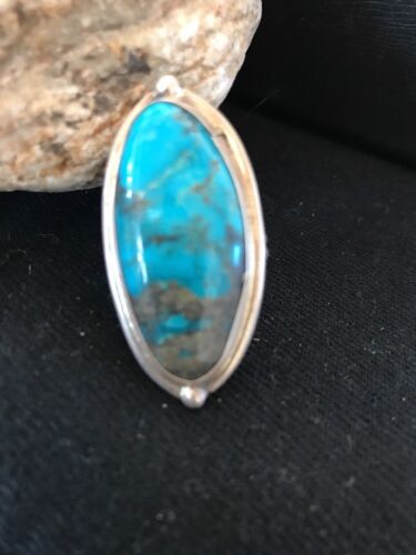 Navajo Blue Turquoise Ring | Sterling Silver | Adjustable | Authentic Native American Handmade | 10210